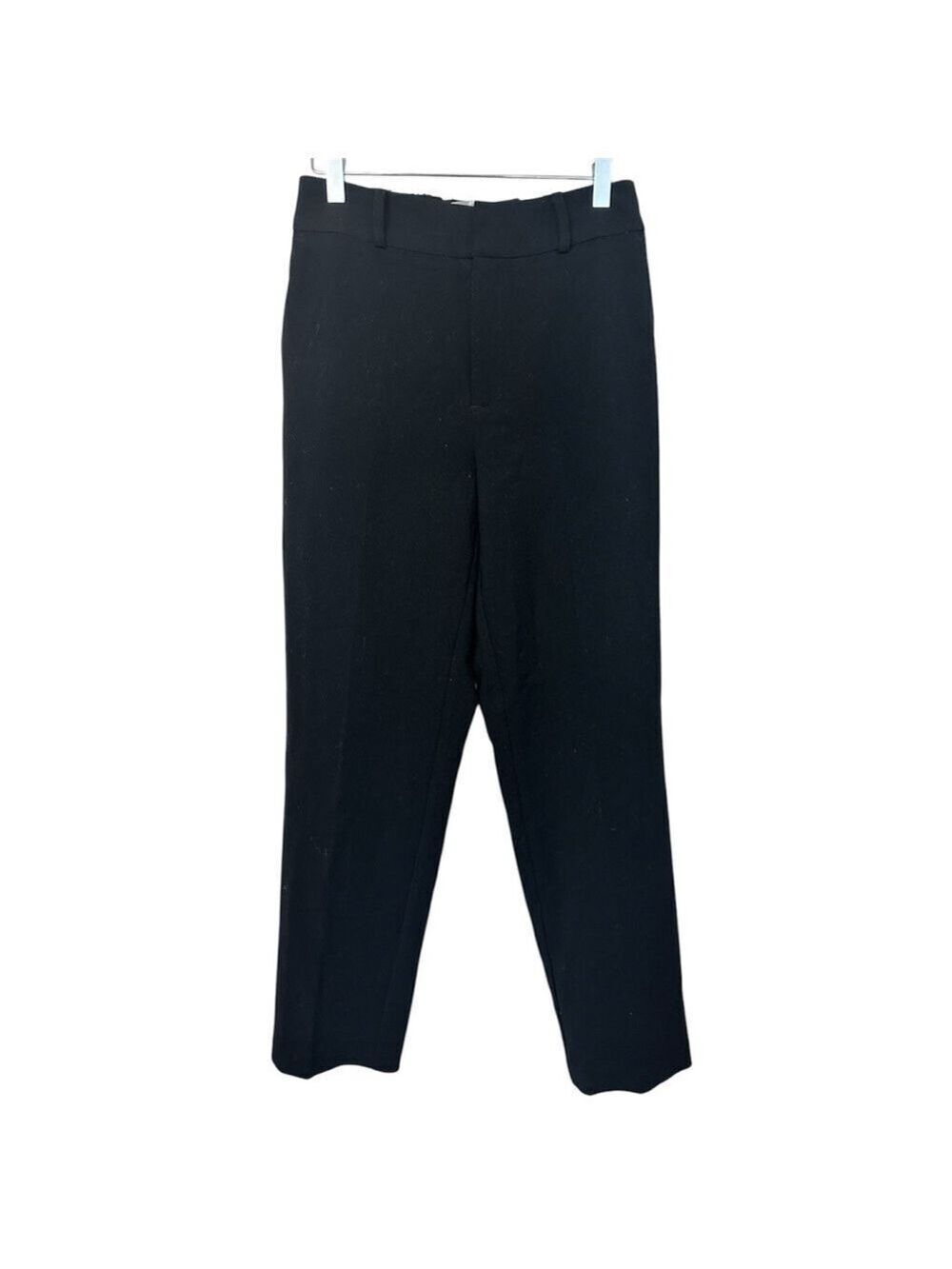 Simons High Rise Elastic Waist Cropped Straight Leg Flat Front Black Trousers